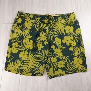 Eddie Bauer Paddle Shorts Mens XXL Green Tropical Floral Mesh Lined Swim Trunks